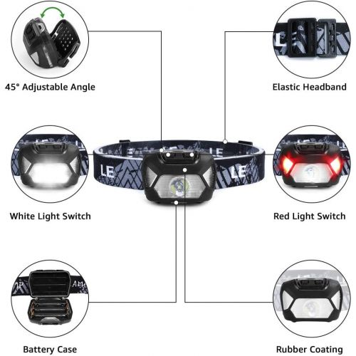  LED Headlamp Flashlights, Super Bright Head Lamps with Red Lights and 6 Modes, Compact and Lightweight, Perfect for Adults and Kids, Pack of 2, Batteries Not Included