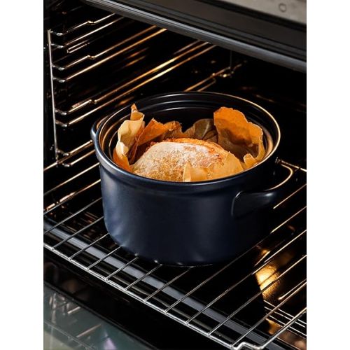  LE TAUCI 3 Quart Dutch Oven Pot with Lid, for No Knead Bread Baking, Sourdough Loaf, Non-Coated & Non-Toxic Ceramic Small Bread Oven Pan, Use as Non-Stick Soup & Stew Pot, Midnight Blue