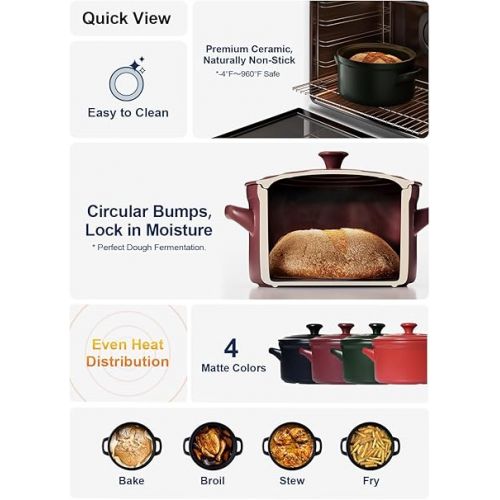  LE TAUCI 3 Quart Dutch Oven Pot with Lid, for No Knead Bread Baking, Sourdough Loaf, Non-Coated & Non-Toxic Ceramic Small Bread Oven Pan, Use as Non-Stick Soup & Stew Pot, Midnight Blue