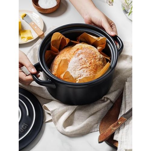  LE TAUCI 3 Quart Dutch Oven Pot with Lid, for No Knead Bread Baking, Sourdough Loaf, Non-Coated & Non-Toxic Ceramic Small Bread Oven Pan, Use as Non-Stick Soup & Stew Pot, Midnight Blue