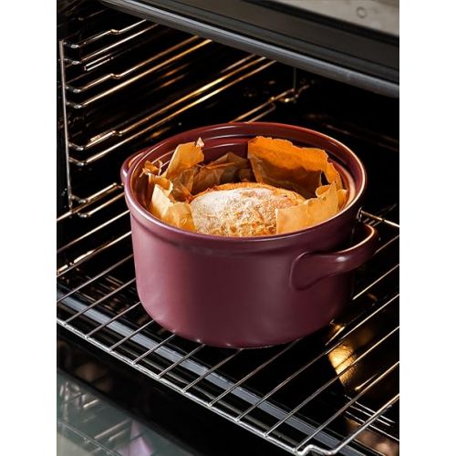  LE TAUCI 3 Quart Dutch Oven Pot with Lid, for No Knead Bread Baking, Sourdough Loaf, Non-Coated & Non-Toxic Ceramic Small Bread Oven Pan, Use as Non-Stick Soup & Stew Pot, Burgundy Red