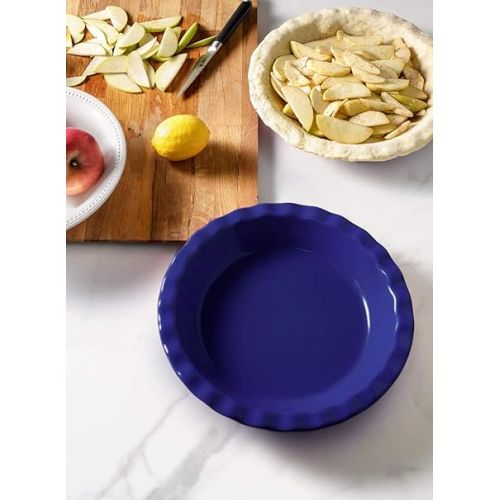  LE TAUCI Ceramic Pie Pans for Baking, 9 Inches Pie Plate for Apple Pie, Pecan Pie, 36 Ounce Deep Dish Pie Pan, Set of 2, Blue