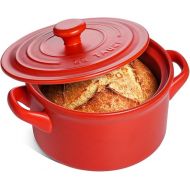 LE TAUCI 3 Quart Dutch Oven Pot with Lid, for No Knead Bread Baking, Sourdough Loaf, Non-Coated & Non-Toxic Ceramic Small Bread Oven Pan, Use as Non-Stick Soup & Stew Pot, Chili Red