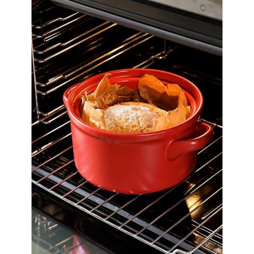  LE TAUCI 3 Quart Dutch Oven Pot with Lid, for No Knead Bread Baking, Sourdough Loaf, Non-Coated & Non-Toxic Ceramic Small Bread Oven Pan, Use as Non-Stick Soup & Stew Pot, Chili Red