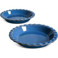 LE TAUCI Ceramic Pie Dish for Baking, 9 Inches Pie Pan for Apple Pie, Pecan Pie, 36 Ounce Pie Plate, Set of 2, Ceylon Blue