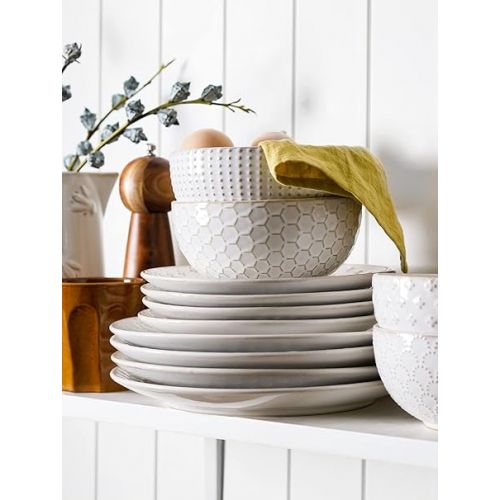  LE TAUCI Dinnerware Sets 12 PCS, Ceramic Plates and Bowls Set, Housewarming Gift (10