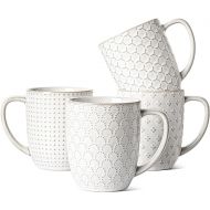 LE TAUCI Coffee Mugs 16 oz,Ceramic Mug Set, Embossment Cups for Latte, Hot Tea, Cappuccino, Mocha, Cocoa, Dishwasher Safe, Housewarming Wedding Gifts - 3.8 inch, Set of 4, Arctic White