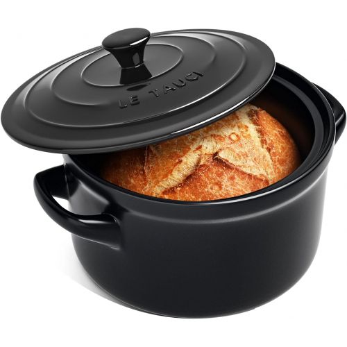  LE TAUCI 3 Quart Dutch Oven Pot with Lid, for No Knead Bread, Sourdough Loaf, Bread Clothe Baker, Ceramic Casserole Dish, Stove to Oven, Non-Coated, Use as Bread Pan, Soup Pot, Ste