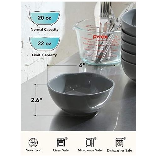  [아마존베스트]LE TAUCI 22 Ounce Cereal Bowls Set, Ceramic Bowls for Soup, Cereal, Salad, Dessert, Set of 6- Grey