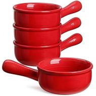 [아마존베스트]LE TAUCI French Onion Soup Bowls With Handles, 15 Ounce for Soup, chili, beef stew, Set of 4, Red