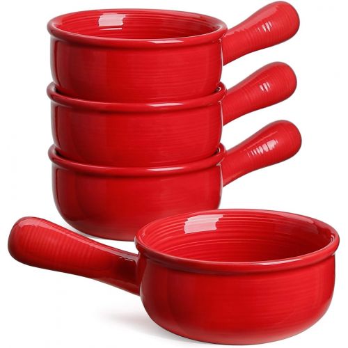  [아마존베스트]LE TAUCI French Onion Soup Bowls With Handles, 15 Ounce for Soup, chili, beef stew, Set of 4, Red