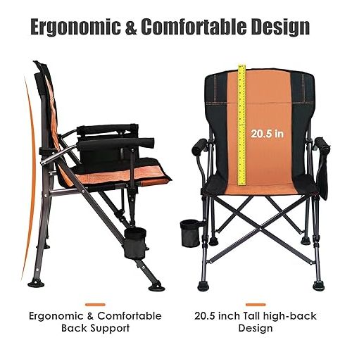  LEADALLWAY Folding Camping Chair Oversized Collapsible Camp Chair with Cup Holder and Removable Storage Bag, Heavy Duty Support 350 LBS, Portable Lawn Chair for Outdoor