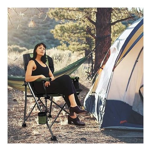  LEADALLWAY Camping Chairs for Heavy People Oversized Outdoor Chairs with Cup Holder and Storage Bag