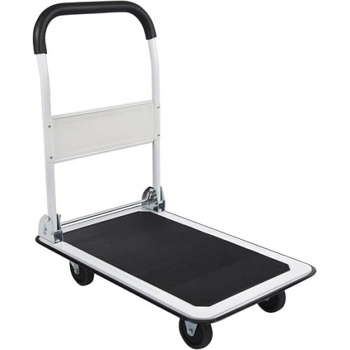  LEADALLWAY Foldable Push Cart Platform Cart 330lbs Capacity 4 Wheels 28.7x18.5x32.3inches White
