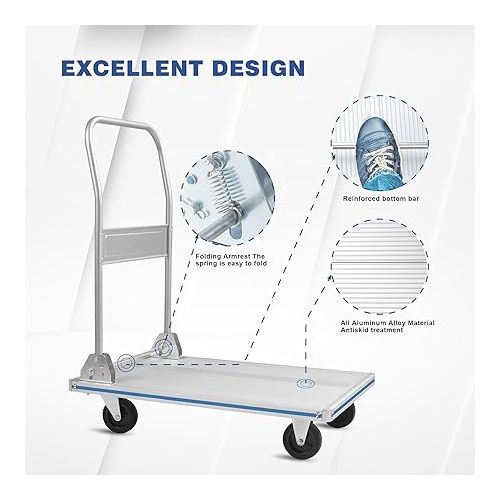  LEADALLWAY Flatbed Cart Aluminum Foldable Platform Cart 440lbs Capacity(29