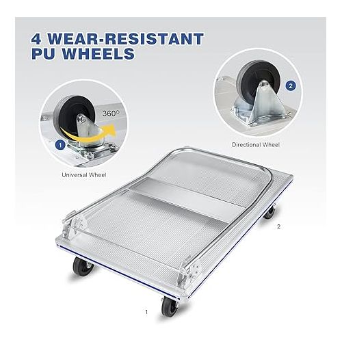  LEADALLWAY Flatbed Cart Aluminum Foldable Platform Cart 440lbs Capacity(29