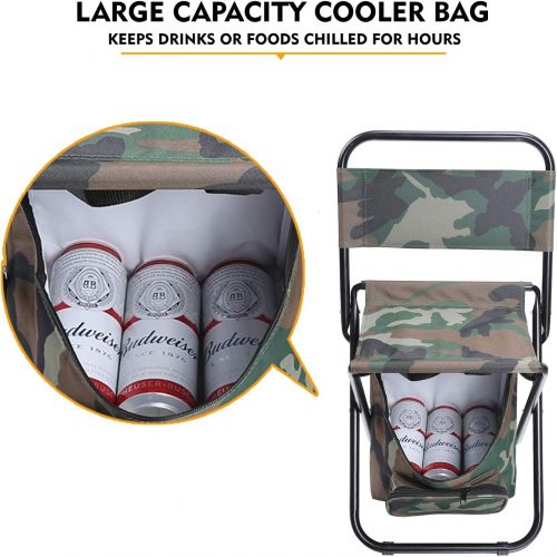  LEADALLWAY Fishing Chair with Cooler Bag Compact Fishing Stool Foldable Camping Chair