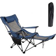 LEADALLWAY Camping Folding Chair with Foot Rest, Collapsible Camp Chair with Cup Holder and Removable Storage Bag, Heavy Duty Beach Chair for Outdoor Camp, Picnic, Travel, Fishing(Blue)