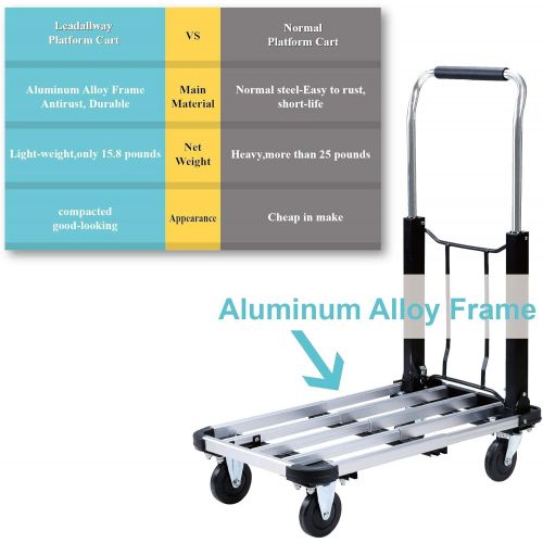  LEADALLWAY Foldable Push Cart Aluminum Alloy Platform Cart with 4-Wheel, 330-LB Capacity