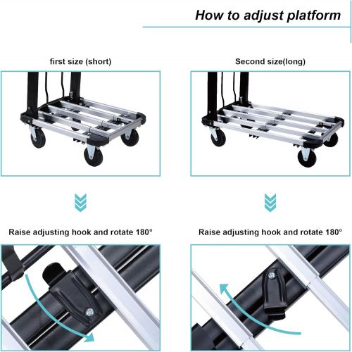  LEADALLWAY Foldable Push Cart Aluminum Alloy Platform Cart with 4-Wheel, 330-LB Capacity
