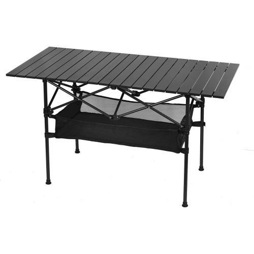  LEADALLWAY Outdoor Folding Camping Table, Portable Aluminum Folding Table with Large Storage Organizer and Carrying Bags, Collapsible Beach Table for Outdoor Camp, Picnic, BBQ, Travel, Fishin