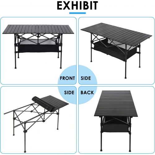  LEADALLWAY Outdoor Folding Camping Table, Portable Aluminum Folding Table with Large Storage Organizer and Carrying Bags, Collapsible Beach Table for Outdoor Camp, Picnic, BBQ, Travel, Fishin