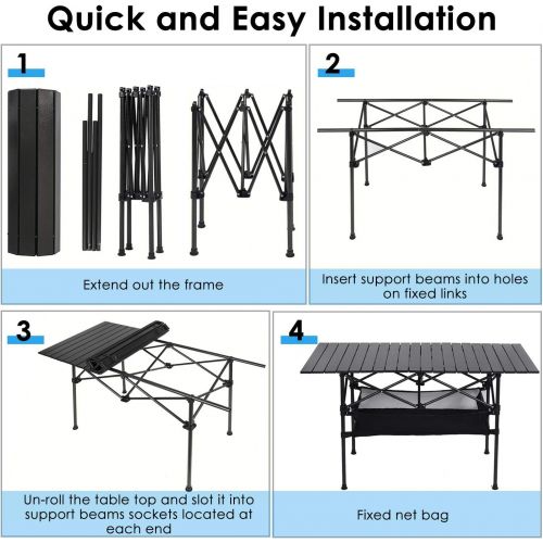  LEADALLWAY Outdoor Folding Camping Table, Portable Aluminum Folding Table with Large Storage Organizer and Carrying Bags, Collapsible Beach Table for Outdoor Camp, Picnic, BBQ, Travel, Fishin