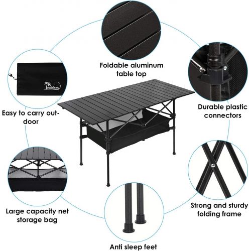  LEADALLWAY Outdoor Folding Camping Table, Portable Aluminum Folding Table with Large Storage Organizer and Carrying Bags, Collapsible Beach Table for Outdoor Camp, Picnic, BBQ, Travel, Fishin