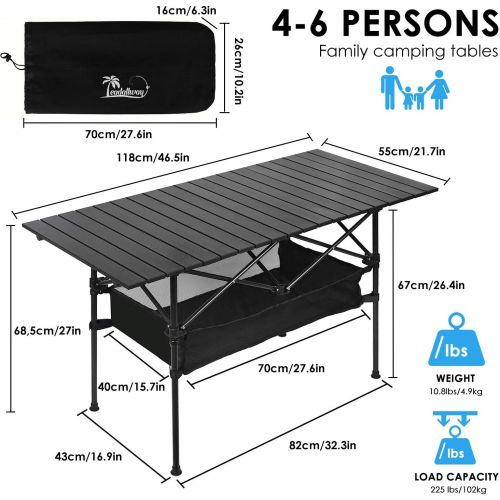  LEADALLWAY Outdoor Folding Camping Table, Portable Aluminum Folding Table with Large Storage Organizer and Carrying Bags, Collapsible Beach Table for Outdoor Camp, Picnic, BBQ, Travel, Fishin