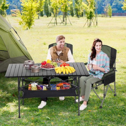  LEADALLWAY Outdoor Folding Camping Table, Portable Aluminum Folding Table with Large Storage Organizer and Carrying Bags, Collapsible Beach Table for Outdoor Camp, Picnic, BBQ, Travel, Fishin