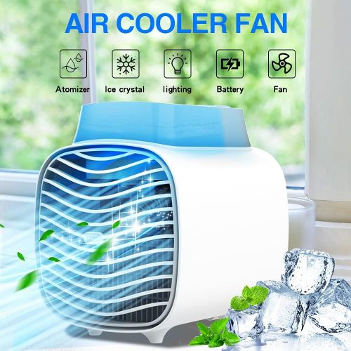  LEADNOVO Portable Air Conditioner, Rechargeable Evaporative Air Cooler Fan with Blue Atmosphere Light for Home, Office, Room(Back double ice box)