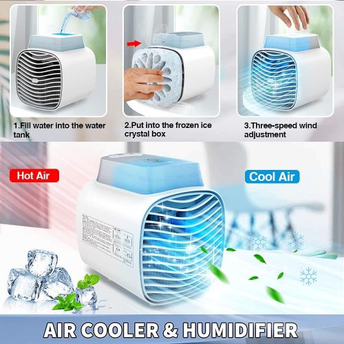  LEADNOVO Portable Air Conditioner, Rechargeable Evaporative Air Cooler Fan with Blue Atmosphere Light for Home, Office, Room(Back double ice box)