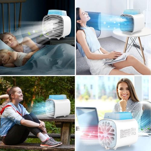  LEADNOVO Portable Air Conditioner, Rechargeable Evaporative Air Cooler Fan with Blue Atmosphere Light for Home, Office, Room(Back double ice box)