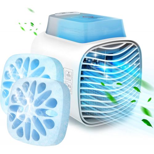  LEADNOVO Portable Air Conditioner, Rechargeable Evaporative Air Cooler Fan with Blue Atmosphere Light for Home, Office, Room(Back double ice box)