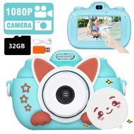 [아마존베스트]LEAMBE Kids Digital Selfie Camera, Perfect Birthday & Christmas Gifts for Age 3  8 Kids, 2.0 Inch Screen & HD Video Recorder with 32GB Memory Card, Cute Design-Blue