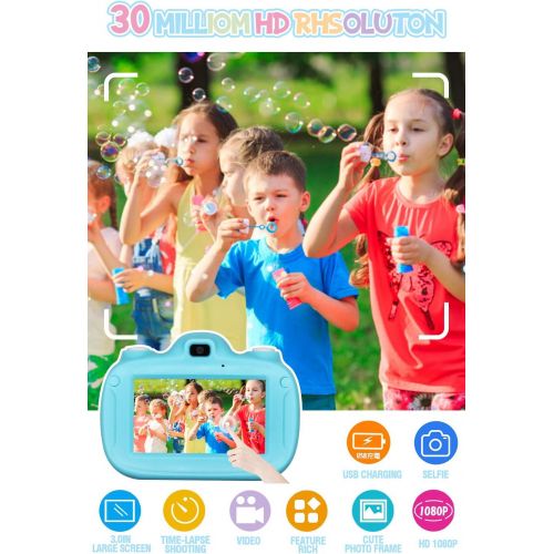  [아마존베스트]LEAMBE Kids Digital Selfie Camera, Perfect Birthday & Christmas Gifts for Age 3  8 Kids, 2.0 Inch Screen & HD Video Recorder with 32GB Memory Card, Cute Design-Blue
