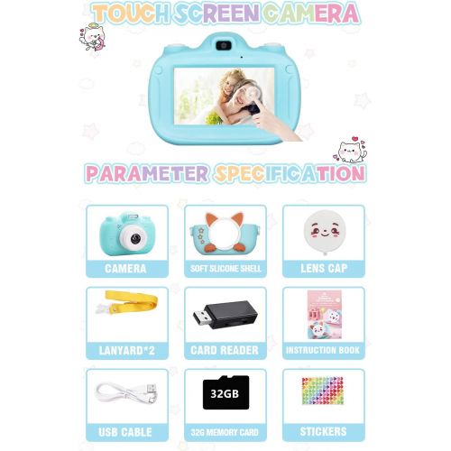  [아마존베스트]LEAMBE Kids Digital Selfie Camera, Perfect Birthday & Christmas Gifts for Age 3  8 Kids, 2.0 Inch Screen & HD Video Recorder with 32GB Memory Card, Cute Design-Blue