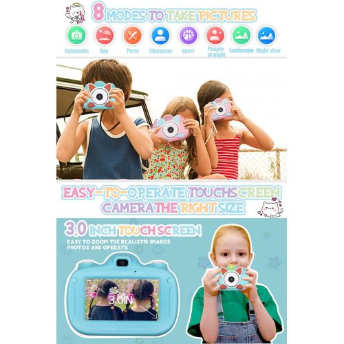  [아마존베스트]LEAMBE Kids Digital Selfie Camera, Perfect Birthday & Christmas Gifts for Age 3  8 Kids, 2.0 Inch Screen & HD Video Recorder with 32GB Memory Card, Cute Design-Blue