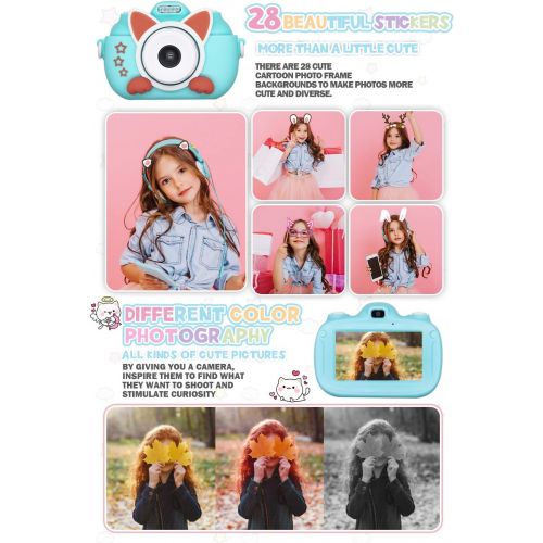  [아마존베스트]LEAMBE Kids Digital Selfie Camera, Perfect Birthday & Christmas Gifts for Age 3  8 Kids, 2.0 Inch Screen & HD Video Recorder with 32GB Memory Card, Cute Design-Blue