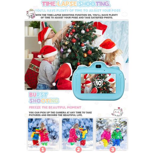  [아마존베스트]LEAMBE Kids Digital Selfie Camera, Perfect Birthday & Christmas Gifts for Age 3  8 Kids, 2.0 Inch Screen & HD Video Recorder with 32GB Memory Card, Cute Design-Blue