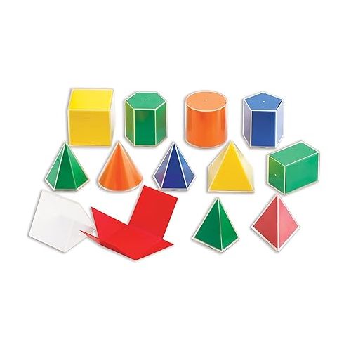  Edxeducation 2D3D Geometric Solids - Set of 24-12 Multicolored Shapes, 12 2D Nets and Activity Guide - Early Math Manipulative and Geometry for Kids
