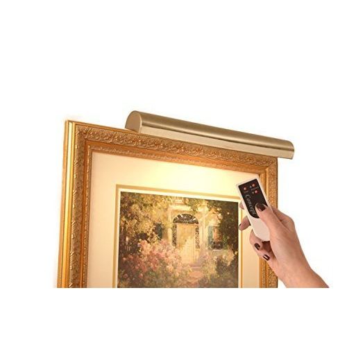  LED Picture Lights Cordless Picture Light Remote Control Antique Brass  18 For pictures to 45 wide- Safe for artwork  No UV or Heat Steel Frame 2.5 lbs  Dimmer included