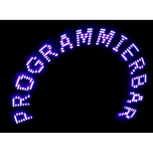  LED-Highlights Ventilator mit Ihrem Wunschtext individuell programmiert in 9 Zeilen mit je 19 Zeichen, Schrift mit 11 blauen LED, Handventilator, Leuchtventilator