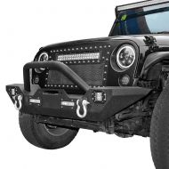 LEDKINGDOMUS Front Bumper Compatible for 07-18 Jeep Wrangler JK & Unlimited Rock Crawler Bumper with 4X LED Lights w/Winch Plate and D-rings