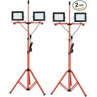 LEDMO 26000 Lumen LED Work Lights on Tripod Stand,200W 6500K Bright 2 Adjustable Head Work Flood Light with Individual Switch,IP65 Waterproof Outdoor & Indoor for Job Site Workshop Security Lighting