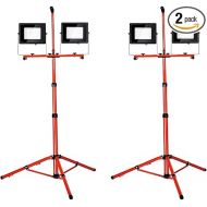 LEDMO 21000 lumen LED Work Light 6000K 2 Adjustable Head 100W Work Light with 76.8in Adjustable Metal telescoping Tripod Stand IP65 Waterproof with Us Plug for Studio,Camping,Building Site 2 PACK