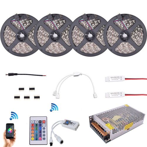  LEDMOMO 20 Meters SMD 5050 1200 LEDs RGB LED Strip Kit Flexible Diode Tape Lights with 2.4G RF Remote RGB Controller Amplifier Wifi APP Control DC12V Power Supply