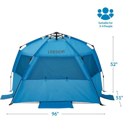  Leedor Beach Tent Sun Shelter Instant Beach Umbrella Easy Cabana with UPF 50+ UV Portable Windproof Pop Up Shade for 3 to 4 Person for Family Patent Pending