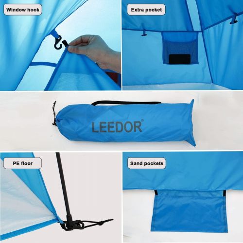  Leedor Beach Tent Sun Shelter Instant Beach Umbrella Easy Cabana with UPF 50+ UV Portable Windproof Pop Up Shade for 3 to 4 Person for Family Patent Pending