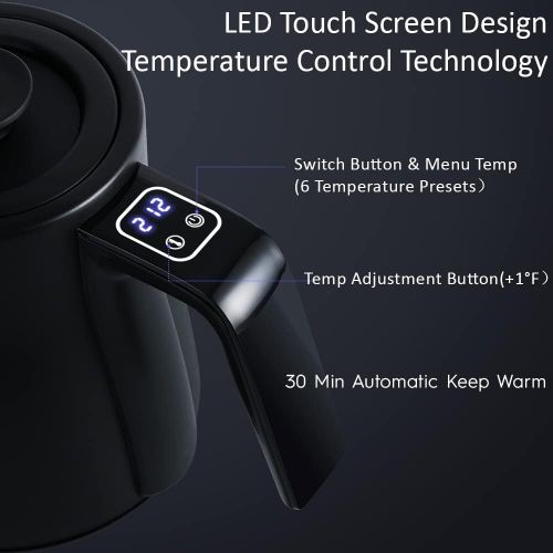  Leehoo Electric Gooseneck Kettle with Temperature Control,LED Touch Screen Design,Pour Over Coffee Kettle Tea Kettle,Stainless Steel Water Kettle,Auto Shutoff Rapid Heating 0.8L, B